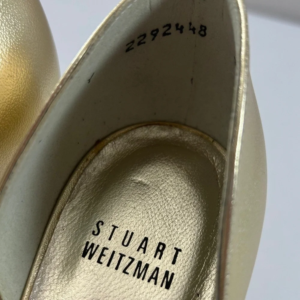 Stuart Weitzman Heels Crissy D'Orsay Womens 8 Gold‎ Leather Peep Toe Pumps